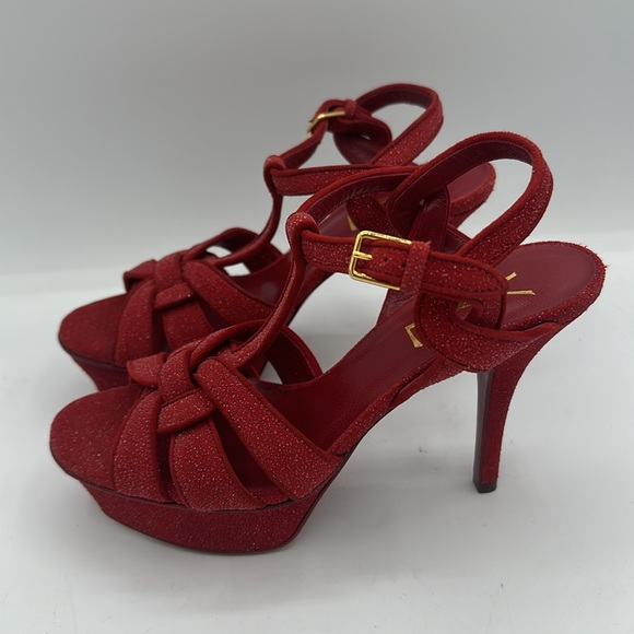 Yves Saint Laurent YSL Tribute 75 Red Glitter Sandals Size 35.5 EU / 5.5 US NWOB - Picture 3 of 10